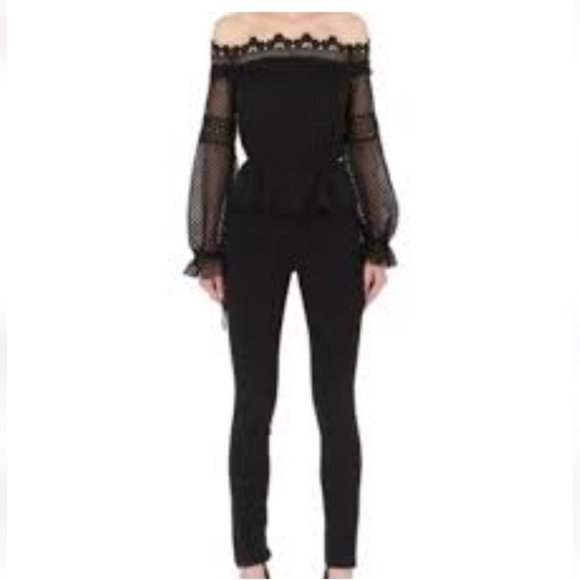 Self-Portrait Black Lace Off-Shoulder Jumpsuit - Picture 2 of 9